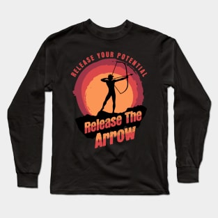 Release Your Potential Release The Arrow Traditional Archery Bow hunting Deer Hunting Long Sleeve T-Shirt